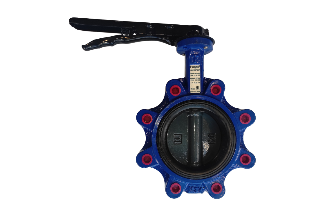 Ридан 082X4946R — Затвор дисковый с резьбовыми проушинами ЗДМ PN25, DN150, с рукояткой, корпус чугун GGG40, диск чугун GGG40, уплотнение EPDM
