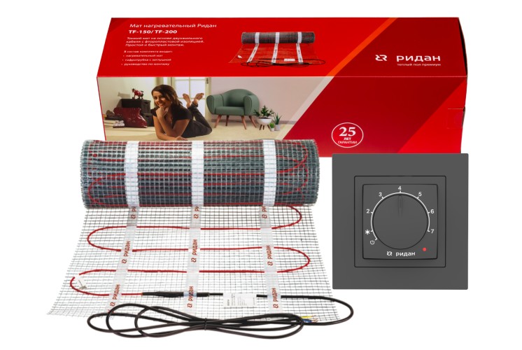 Ridan 21RT1021R — Розничный комплект для теплого пола: нагревательный мат Ridan TF-150 3,5 м² с терморегулятором Ridan Twist (черный)